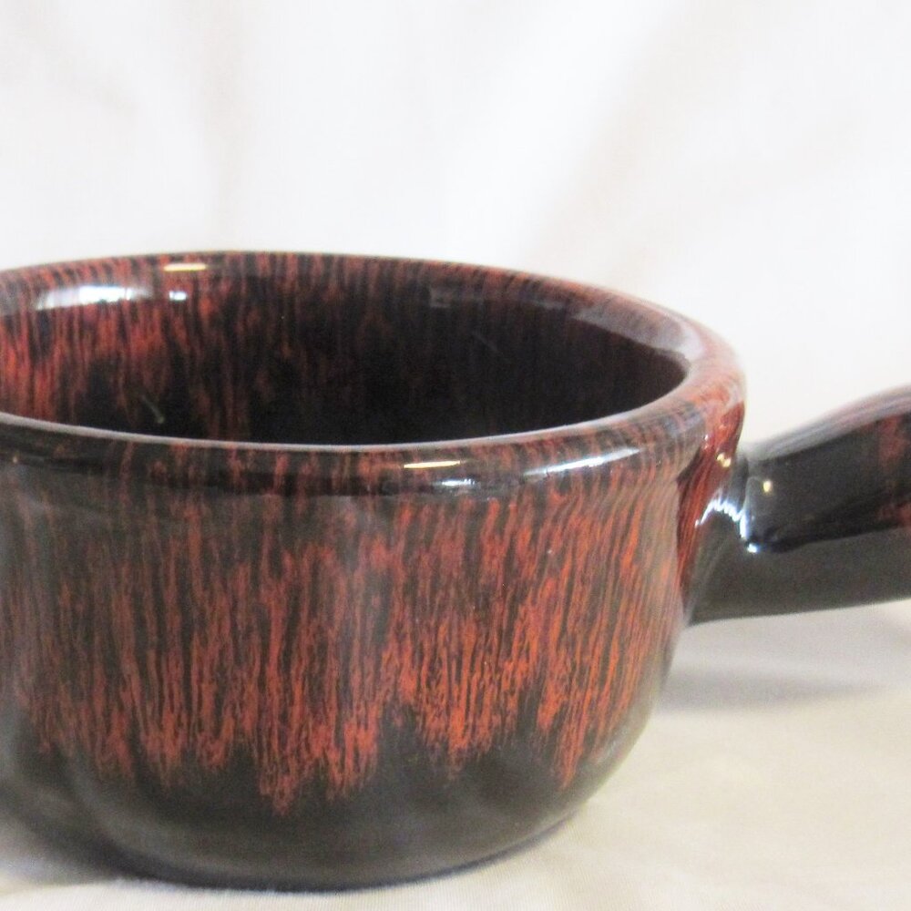 Evangeline Pottery Red/Orange and Black Drip Glaze French Onion Soup Bowl   J544